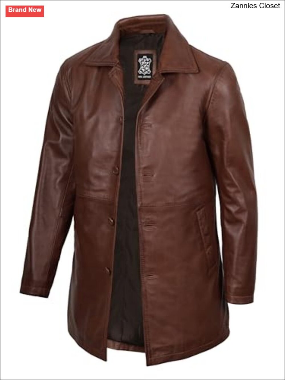 Mens Real Lambskin Leather Carcoat 3/4 Button Front Mid Length Coat Jacket